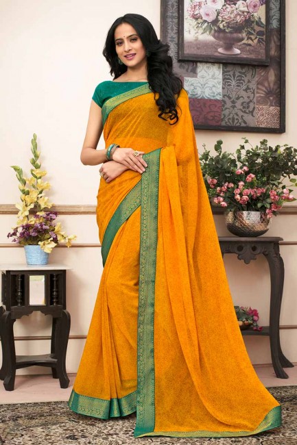 Fashionable Musturd Yellow color Georgette saree