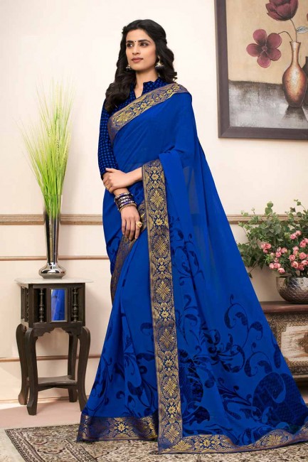 Latest Ethnic Royal Blue color Georgette saree