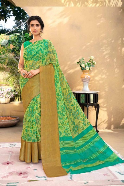 Beautiful Green color Chanderi Art Silk saree