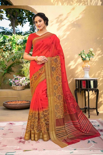 Luring Red color Chanderi Art Silk saree