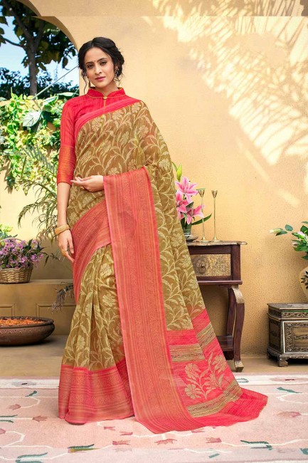 Light Brown color Chanderi Art Silk saree