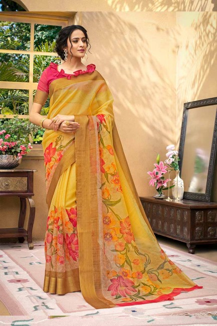 Classy Yellow color Chanderi Art Silk saree
