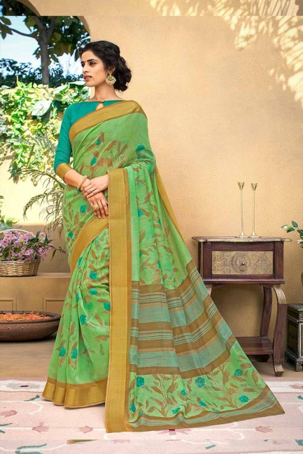Designer Green color Chanderi Art Silk saree