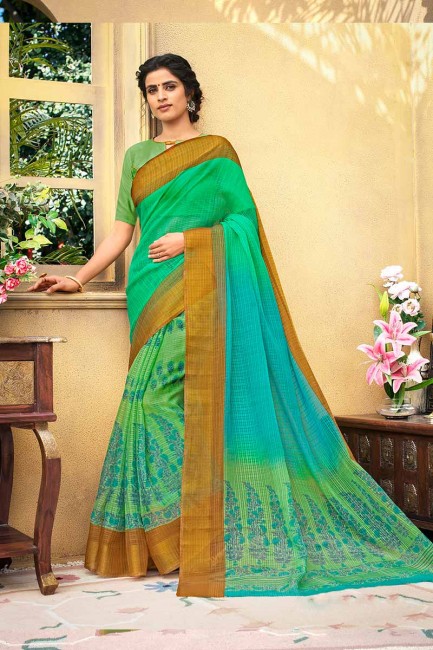 Gorgeous Green color Chanderi Art Silk saree