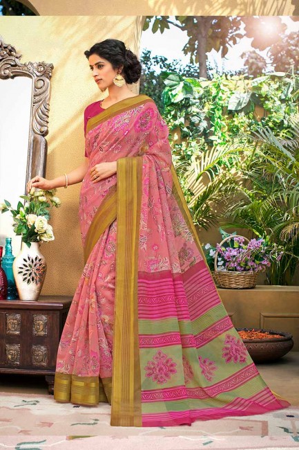 Pink color Chanderi Art Silk saree