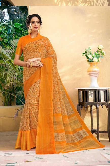 Fascinating Orange color Chanderi Art Silk saree