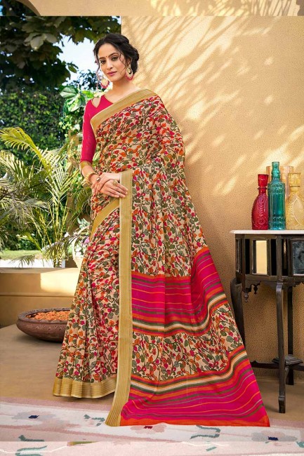 Multi color Chanderi Art Silk saree