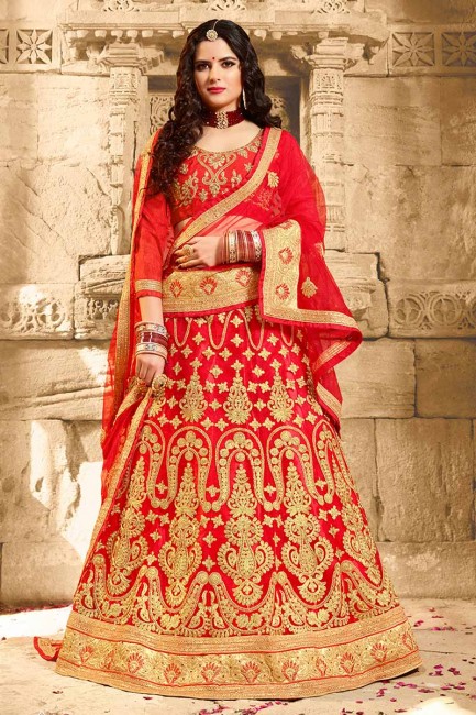 Alluring Red color Net Lehenga Choli