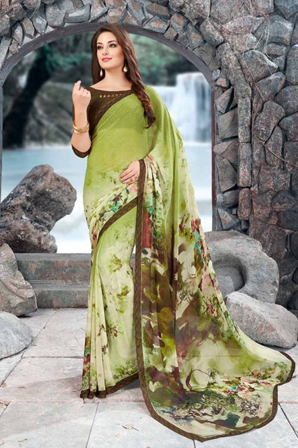 Luring Green color Georgette saree