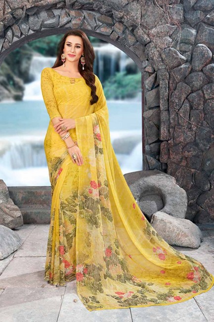 Glorious Yellow color Georgette saree