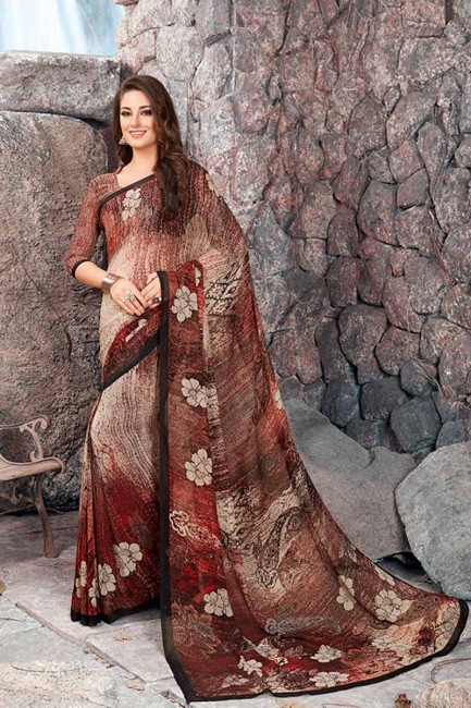 Stunning Brown color Georgette saree