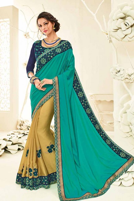 Blue & Pear Green color Art Silk & Chiffon saree