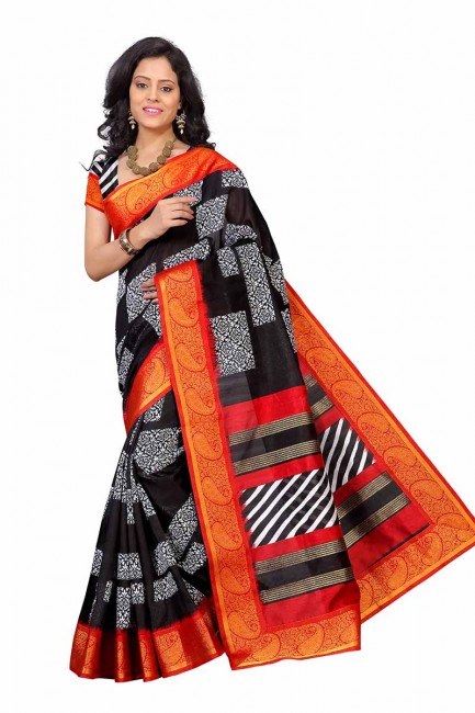 Black & Orange color Art Silk saree
