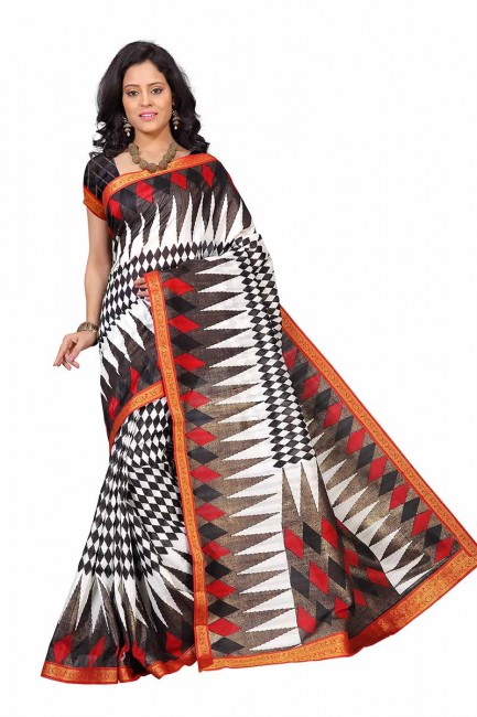 Luring White & Black color Art Silk saree