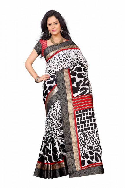 Stylish White & Black color Art Silk saree