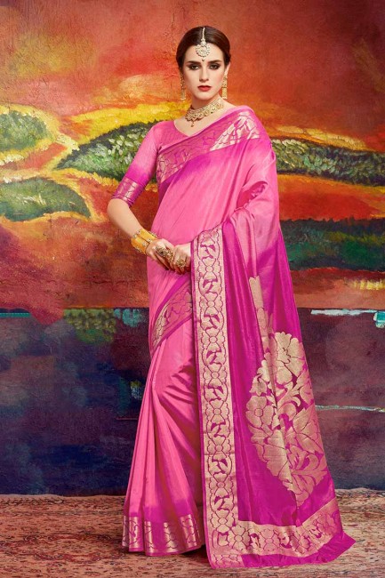 Pink color Nylon Art Silk saree