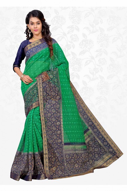Green color Cotton Silk saree