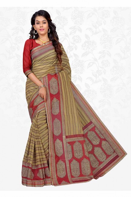 Beautiful Beige color Cotton Silk saree