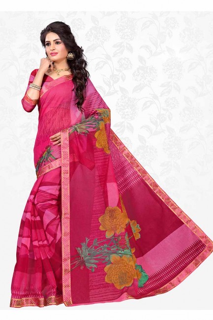 Dark Pink color Cotton Silk saree