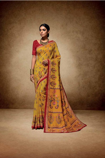 Luring Yellow color Tussar Art Silk saree