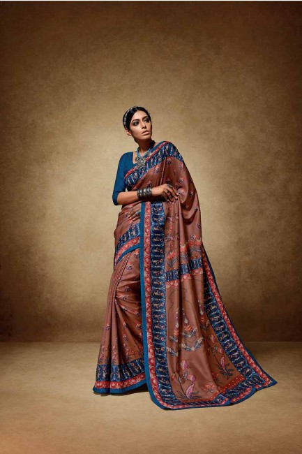 Brown color Tussar Art Silk saree