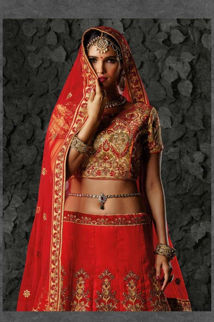 Indian Ethnic Red color Art Silk Lehenga Choli