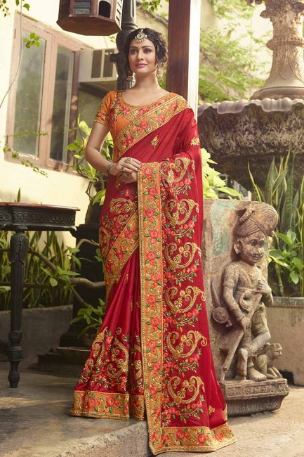 Stunning Red color Art Silk saree