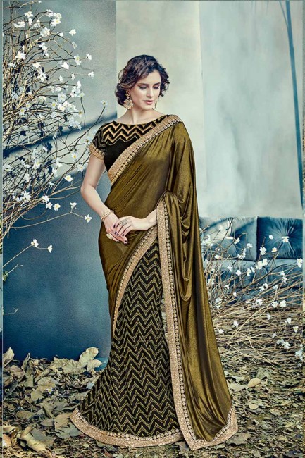 Golden & Black color Fancy Net & Lycra saree