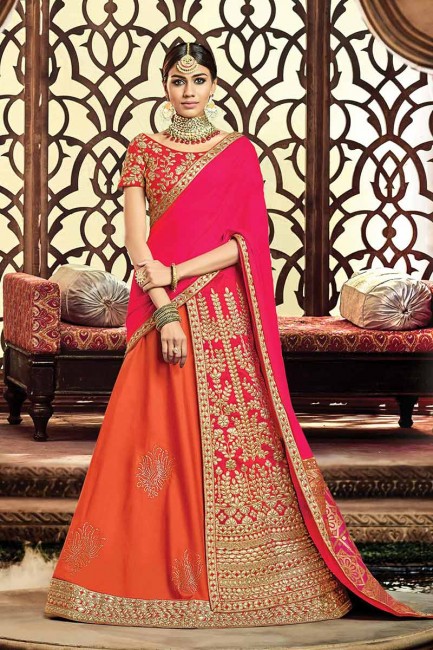 Dark Pink & Orange color Art Silk Lehenga Choli