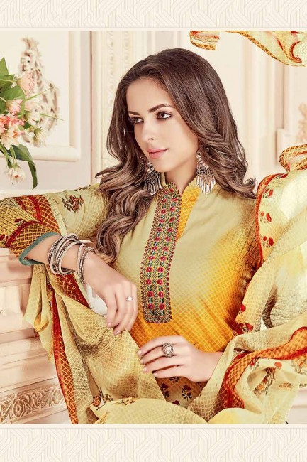 Indian Ethnic Beige color Cotton Churidar Suit