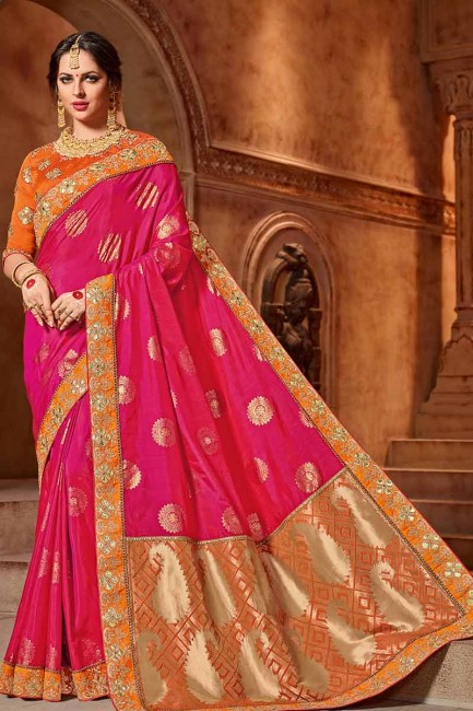 Rani Pink color Art Silk & Jacquard Silk saree