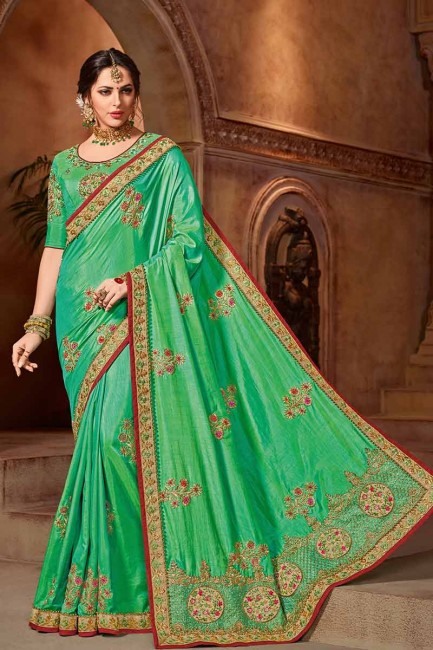 Sea Green color Art Silk saree
