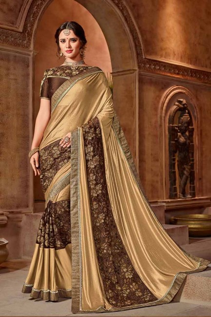 Golden & Brown color Lycra & Net saree