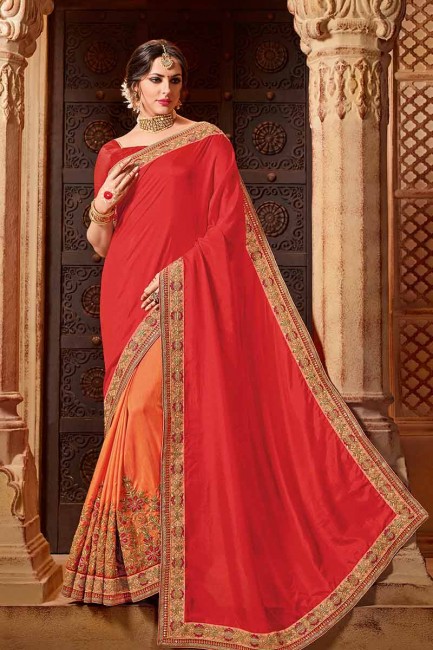 Red & Orange color Art Silk saree