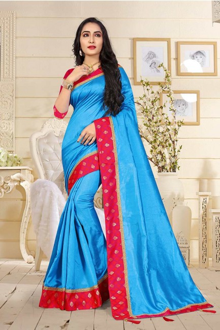 Ethinc Blue color Art Silk saree
