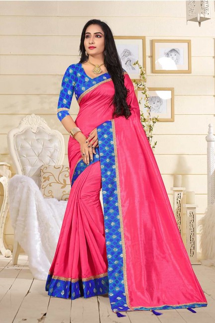 Indian Ethnic Dark Pink color Art Silk saree