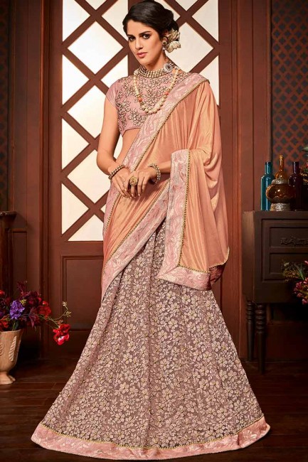 Baby Pink color Imported Fancy Fabric & Net saree