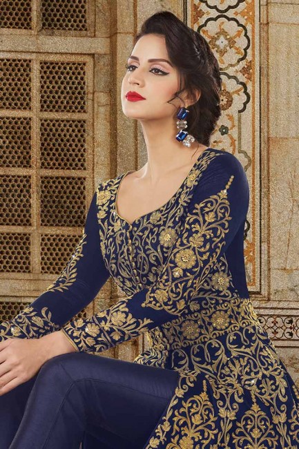 Dark Blue color Art Silk Anarkali Suit