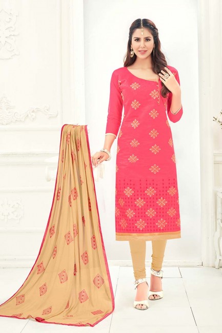 Contemporary Pink color Chanderi Churidar Suit