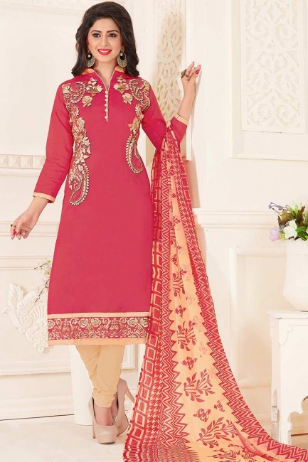 Latest Ethnic Pink color Chanderi Churidar Suit