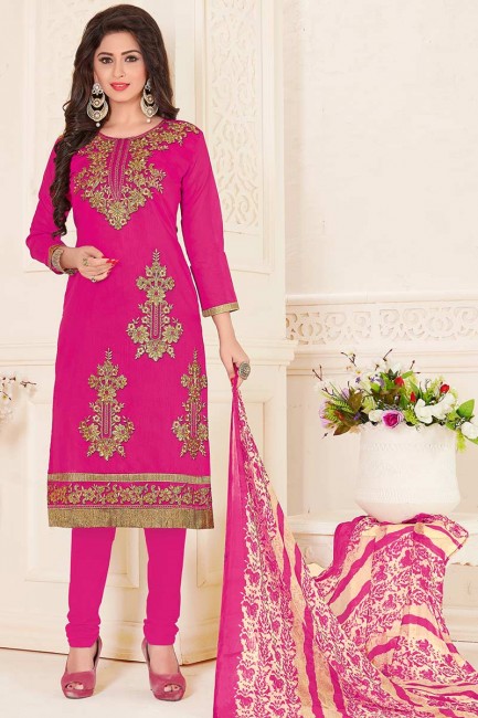 New Pink color Chanderi Churidar Suit