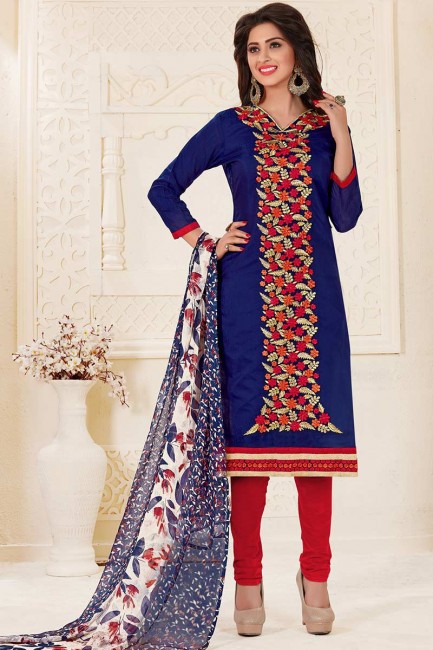 Ravishing Blue color Chanderi Churidar Suit