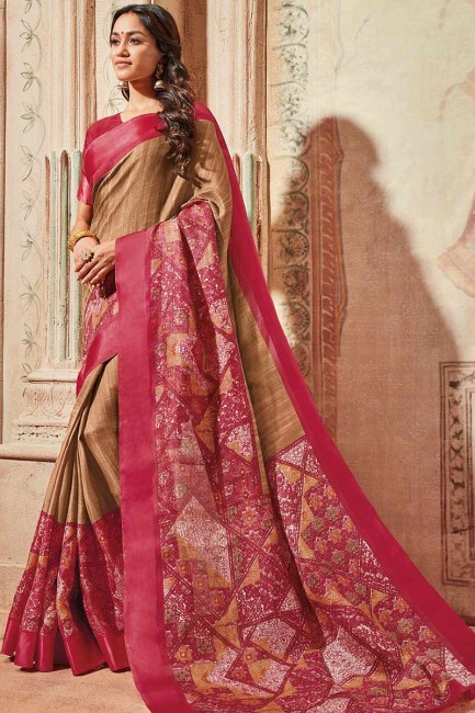 Brown & Pink color Art Silk saree