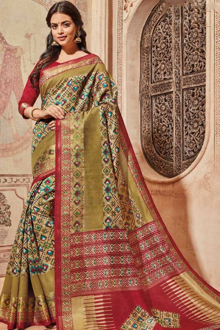 Beige & Multi color Art Silk saree