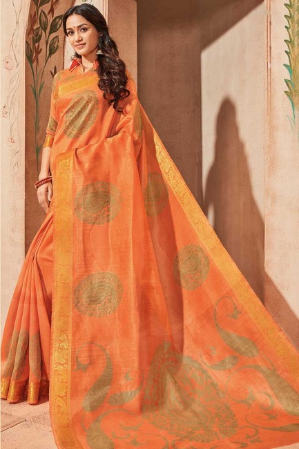 Appealing Orange color Art Silk saree