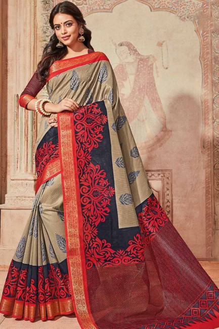 Grey & Red color Art Silk saree