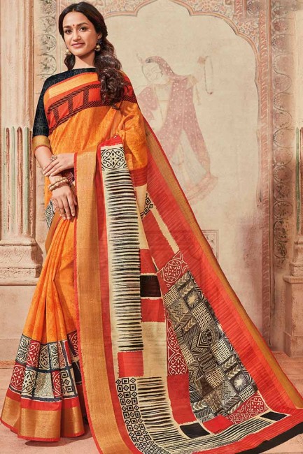 Delicate Orange color Art Silk saree