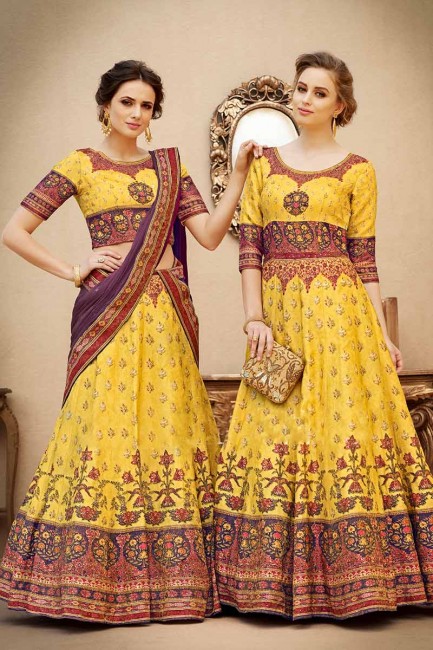Beautiful Yellow color Banarasi Art Silk Lehenga Choli