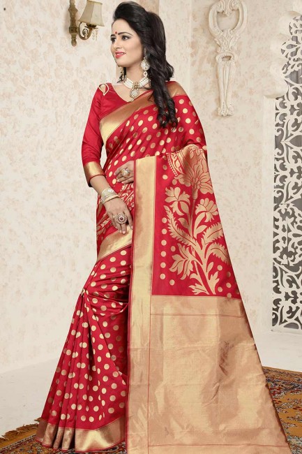 Enticing Red color Banarasi Art Silk saree