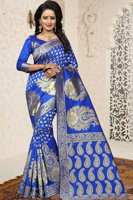 Royal Blue color Banarasi Art Silk saree